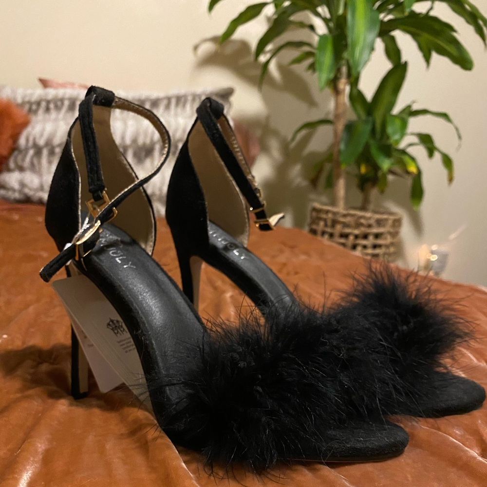Fuzzy black heels!